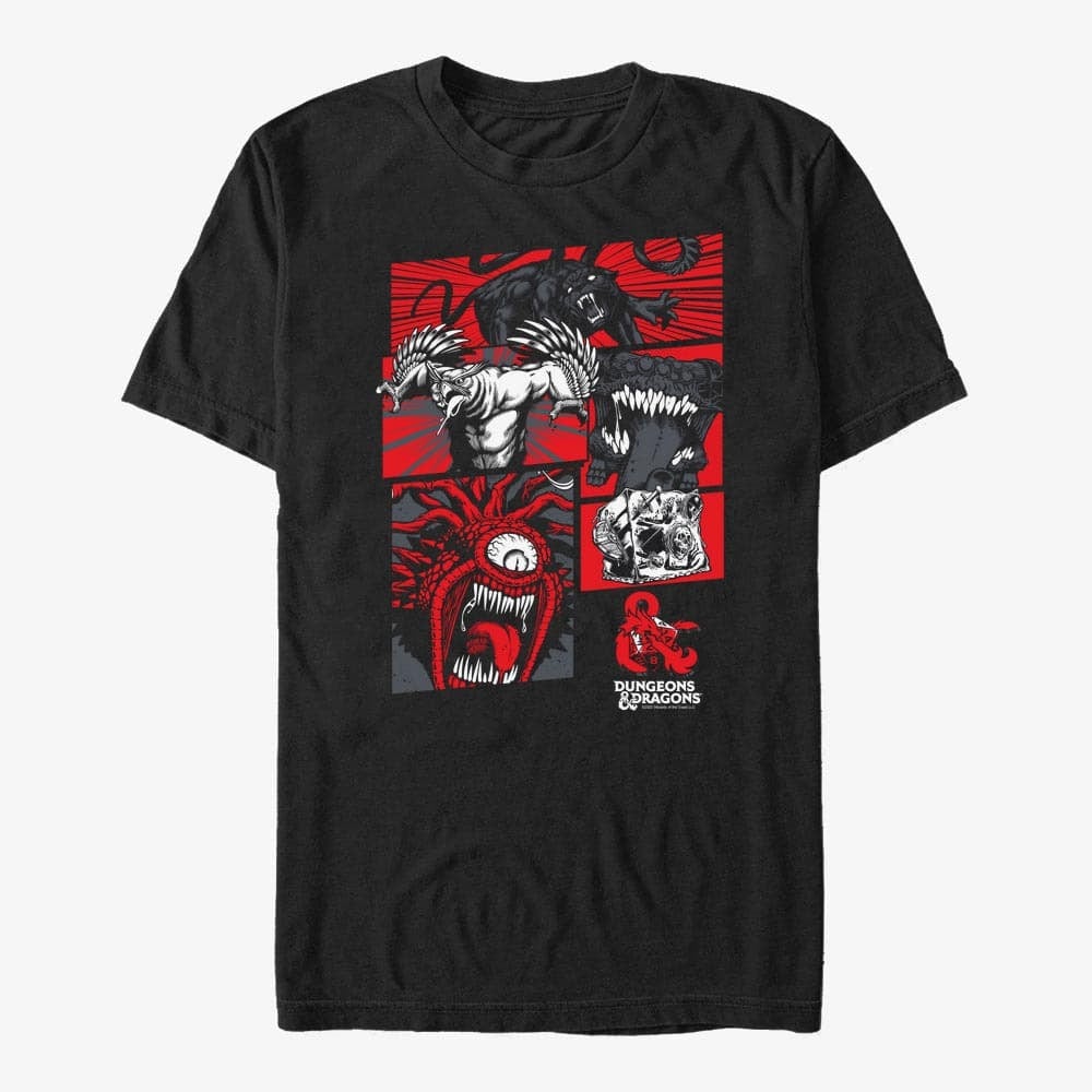 Trička Merch Dungeons & Dragons - MONSTERS COMIC PANELS Unisex T-Shirt Black