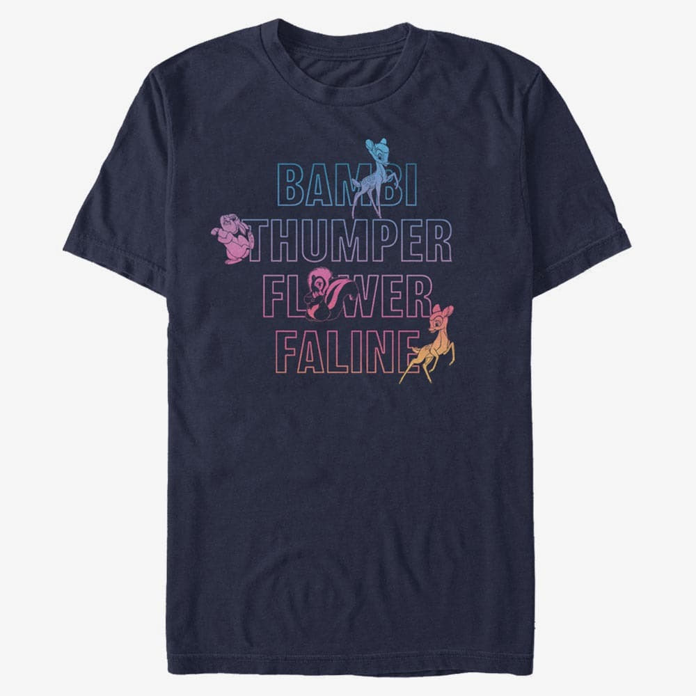 T-shirts Merch Disney Classics Bambi - Bambi Characters Names Stacked Unisex T-Shirt Navy Blue