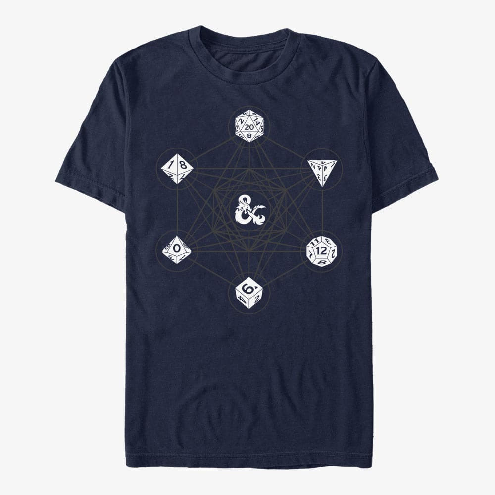 T-Shirts Merch Dungeons & Dragons - 6 DIE WITH METATRON GEOMETRY Unisex T-Shirt Navy Blue