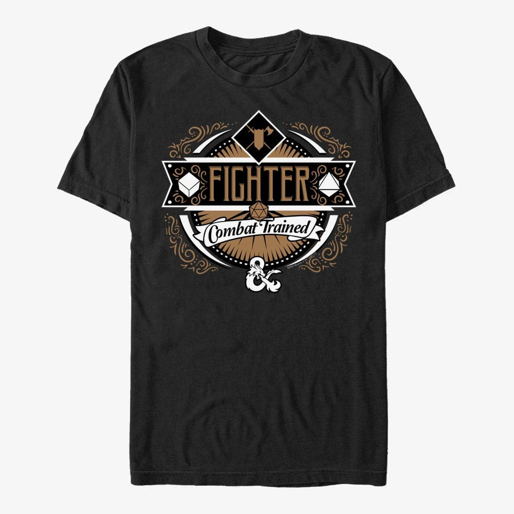 Trička Merch Dungeons & Dragons - Fighter Label Unisex T-Shirt Black