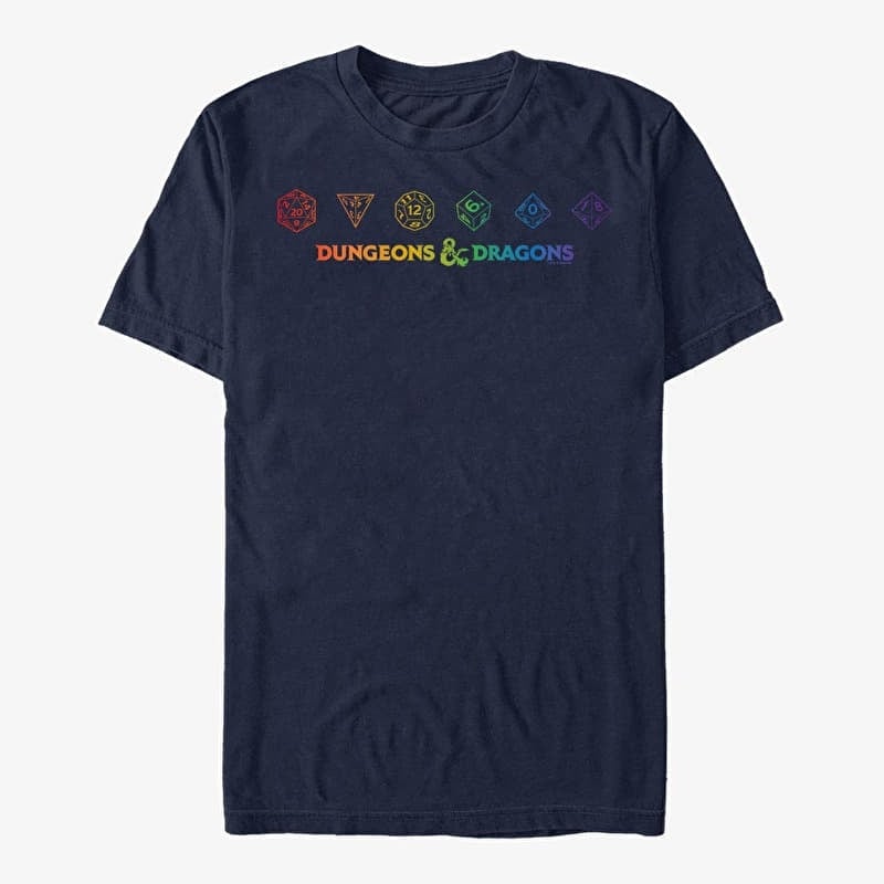 Tričko Merch Dungeons & Dragons - Rainbow Dice Unisex T-Shirt Navy Blue