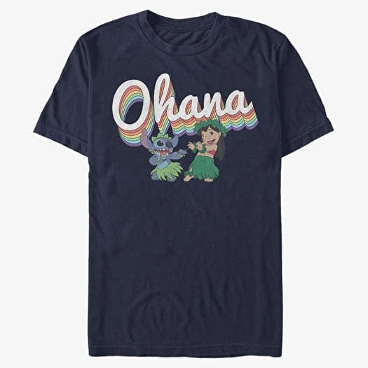 Majica Merch Disney Classics Lilo & Stitch - Rainbow Ohana Unisex T-Shirt Navy Blue