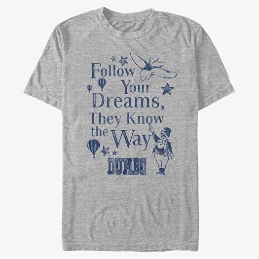 Tricou Merch Disney Classics Dumbo - Follow Dreams Unisex T-Shirt Heather Grey