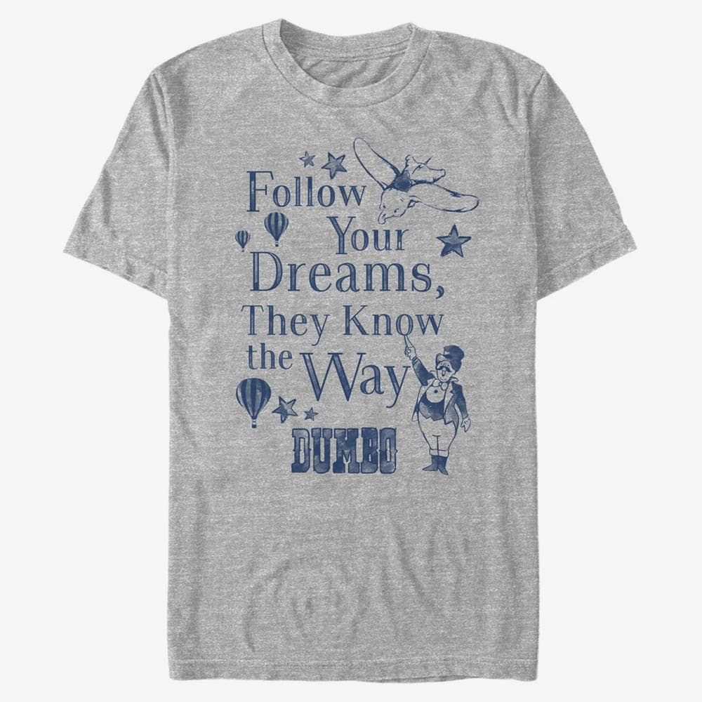 T-Shirts Merch Disney Classics Dumbo - Follow Dreams Unisex T-Shirt Heather Grey