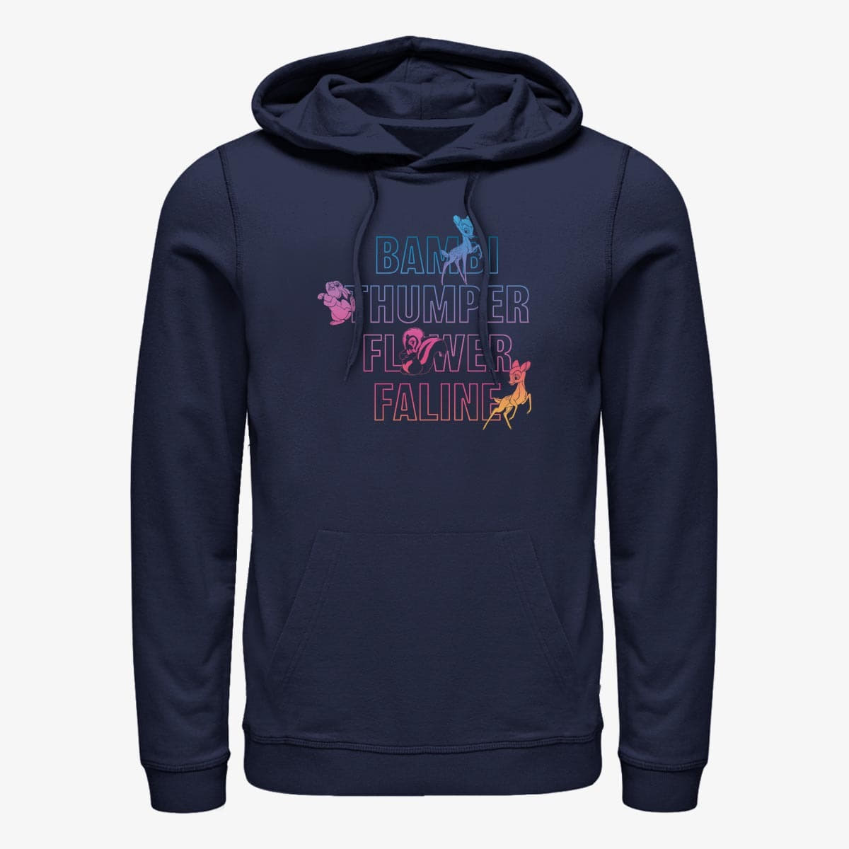 Sweatshirts Merch Disney Classics Bambi - Bambi Characters Names Stacked Unisex Hoodie Navy Blue