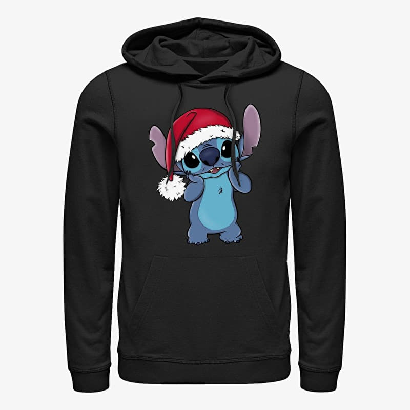 Verryttelypaita Merch Disney Lilo & Stitch - Stitch Wearing Santa Hat Unisex Hoodie Black