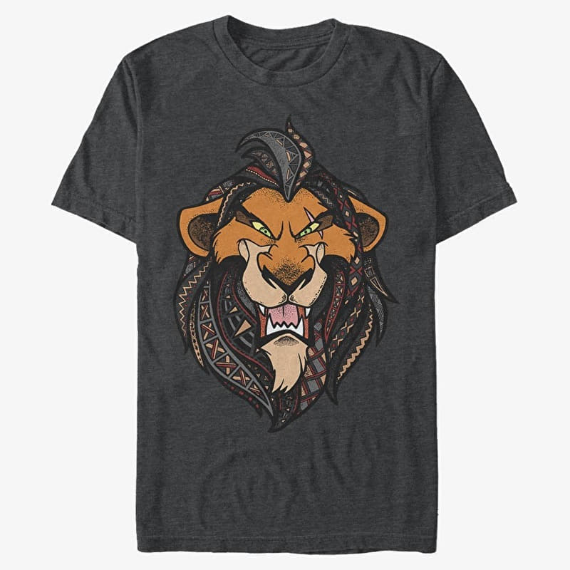 T-Shirt Merch Disney The Lion King - Patterned Scar Unisex T-Shirt Dark Heather Grey