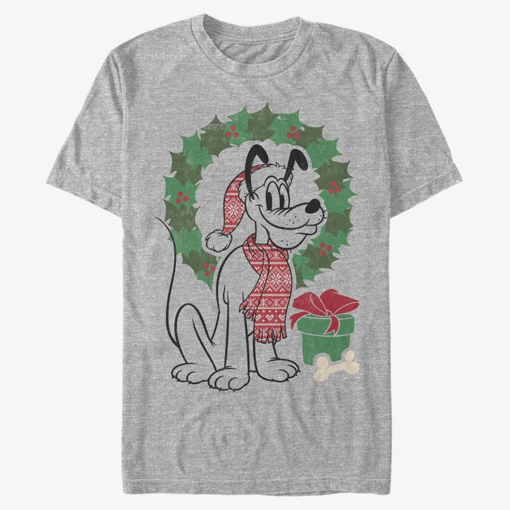 Trička Merch Disney Mickey Classic - Christmas Fairisle Pluto Unisex T-Shirt Heather Grey