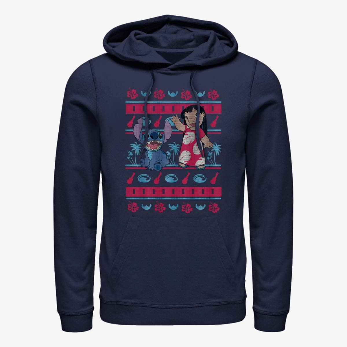 Sweaters Merch Disney Lilo & Stitch - Lilo Hawaiian Pattern Unisex Hoodie Navy Blue