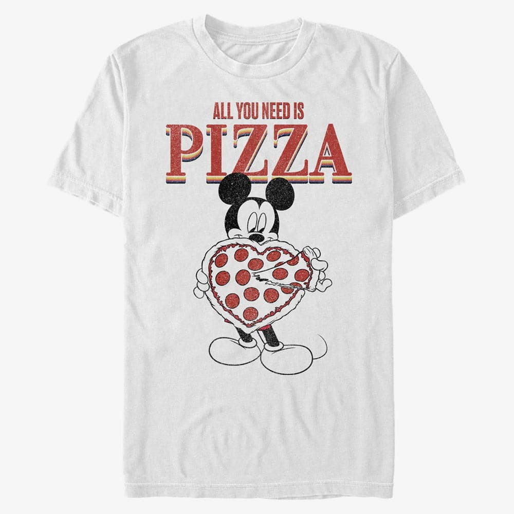 Pólók Merch Disney Classic Mickey - Mickey All You Need Is Pizza Unisex T-Shirt White