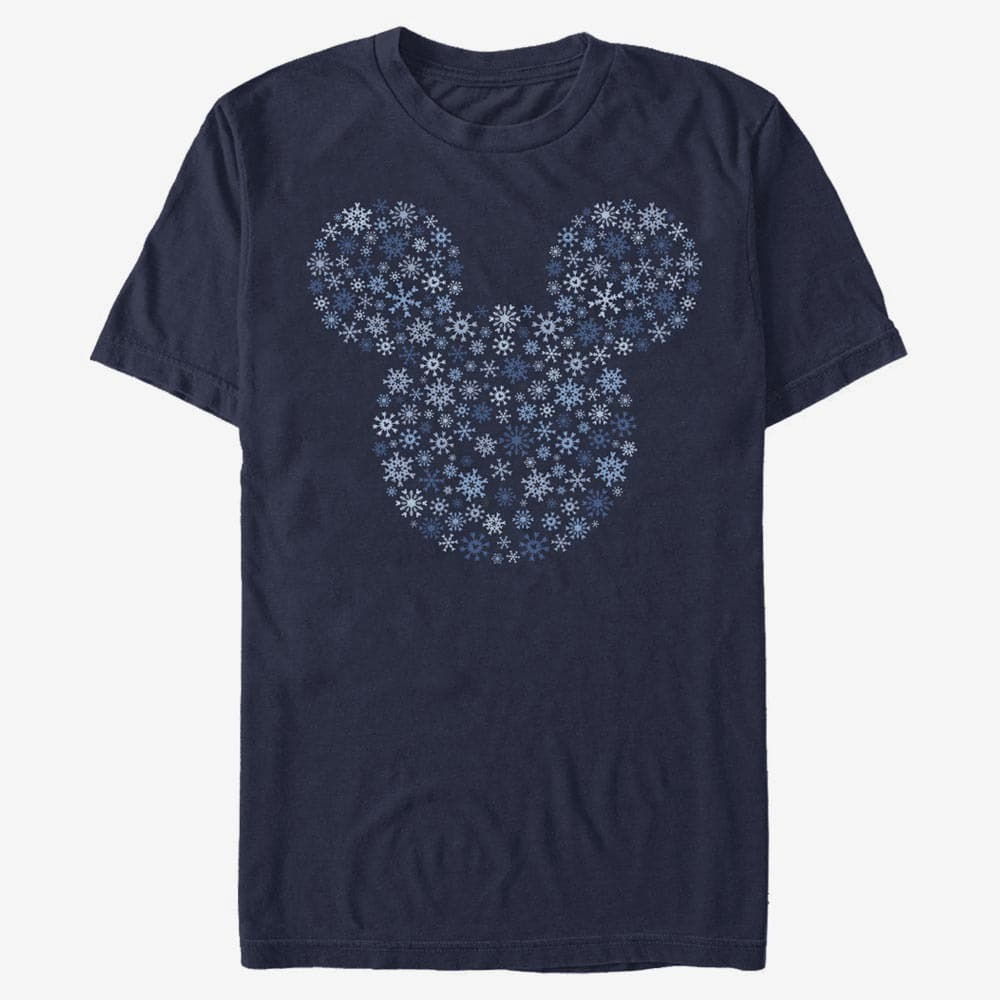 Tričká Merch Disney Mickey Classic - Mickey Ear Snowflakes Unisex T-Shirt Navy Blue