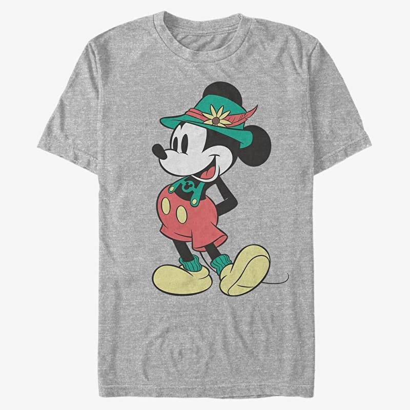 Merch Disney Classic Mickey - Lederhosen Basics Unisex T-Shirt Heather Grey