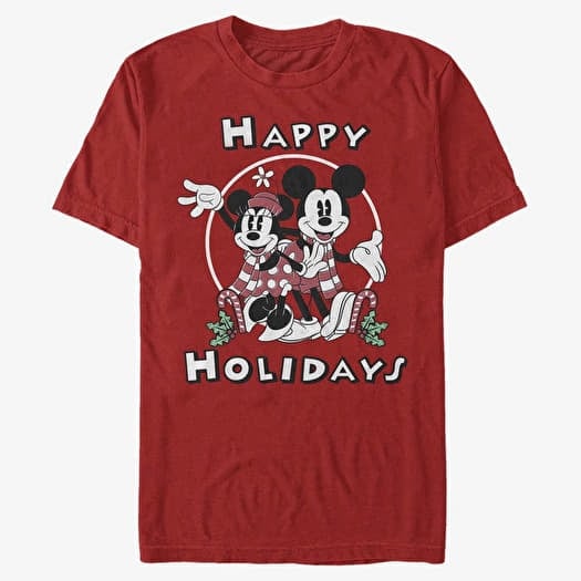T-shirt Merch Disney Mickey Classic - Mickey & Minnie Holiday Unisex T-Shirt Red