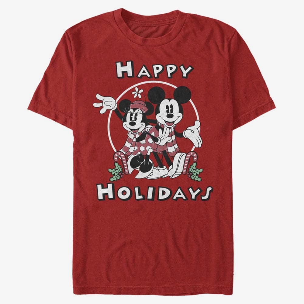 T-shirts Merch Disney Mickey Classic - Mickey & Minnie Holiday Unisex T-Shirt Red