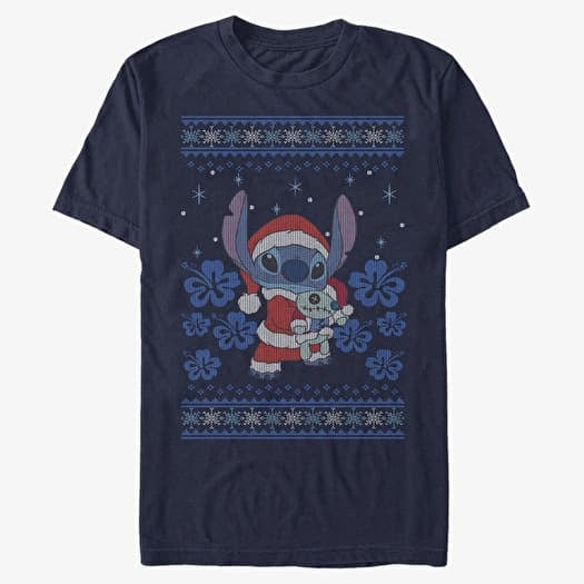 Tričko Merch Disney Lilo & Stitch - Holiday Stitch Unisex T-Shirt Navy Blue