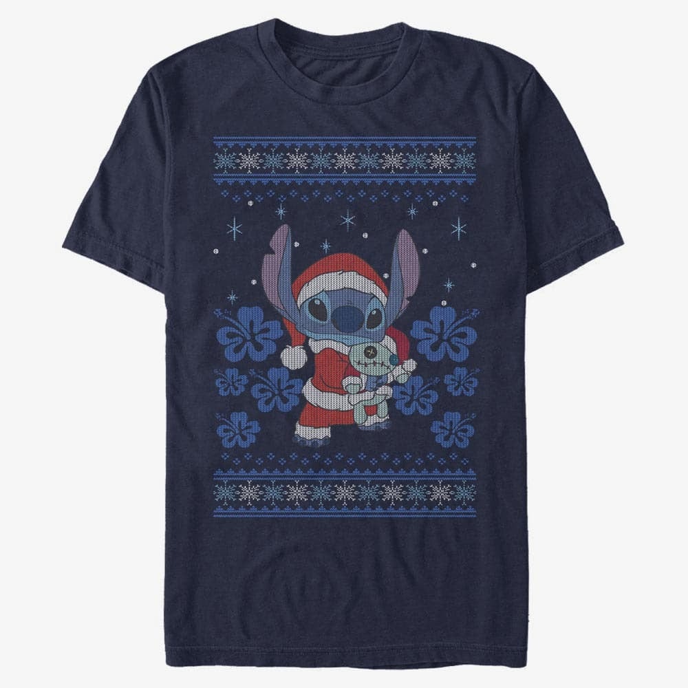 T-särgid Merch Disney Lilo & Stitch - Holiday Stitch Unisex T-Shirt Navy Blue