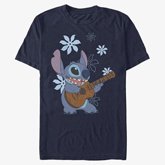 T-shirt Merch Disney Classics Lilo & Stitch - Stitch Flowers Unisex T-Shirt Navy Blue