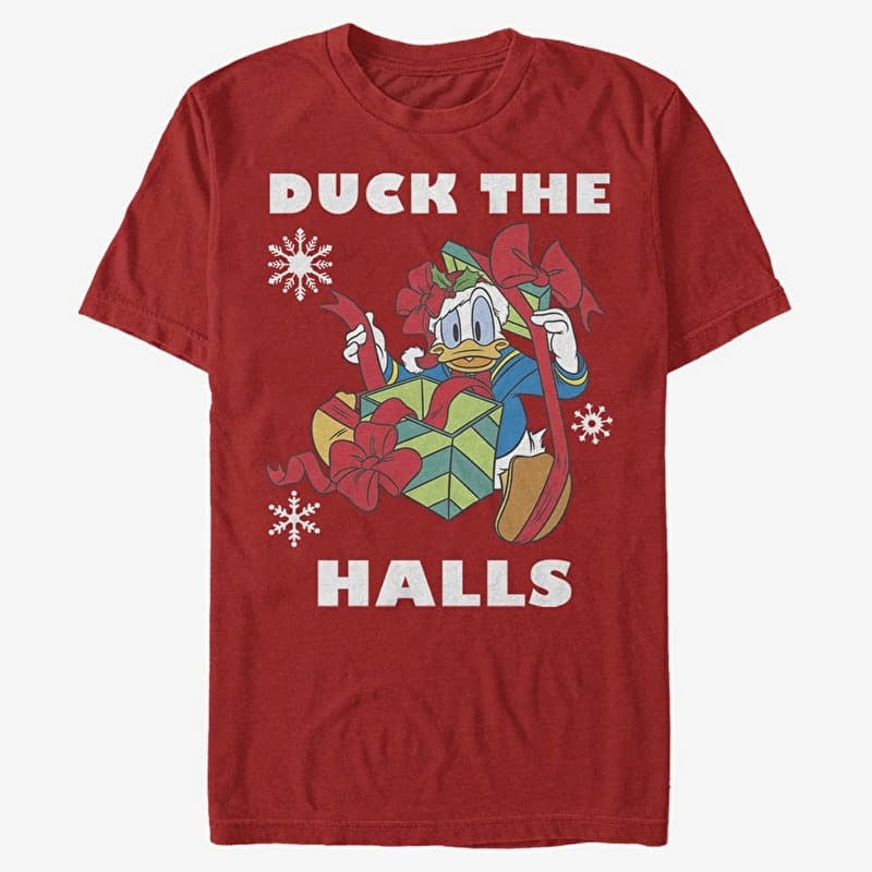 T-shirt Merch Disney Mickey Classic - Holiday Duck Unisex T-Shirt Red