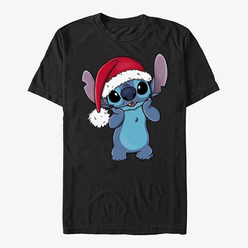 Tričko Merch Disney Lilo & Stitch - Stitch Wearing Santa Hat Unisex T-Shirt Black
