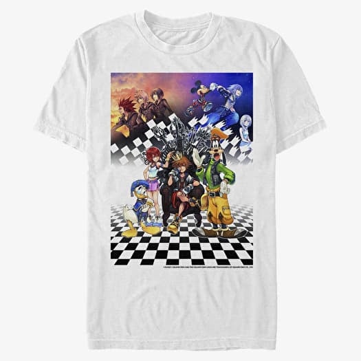 Póló Merch Disney Kingdom Hearts - Group Checkers Unisex T-Shirt White