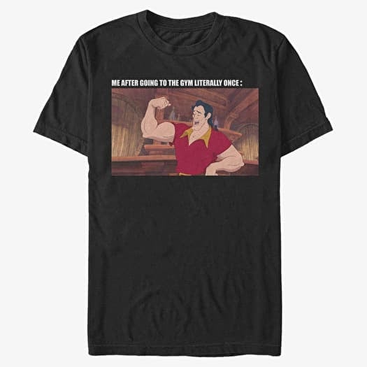 Tričko Merch Disney Beauty & The Beast - Gaston Gym Meme Unisex T-Shirt Black