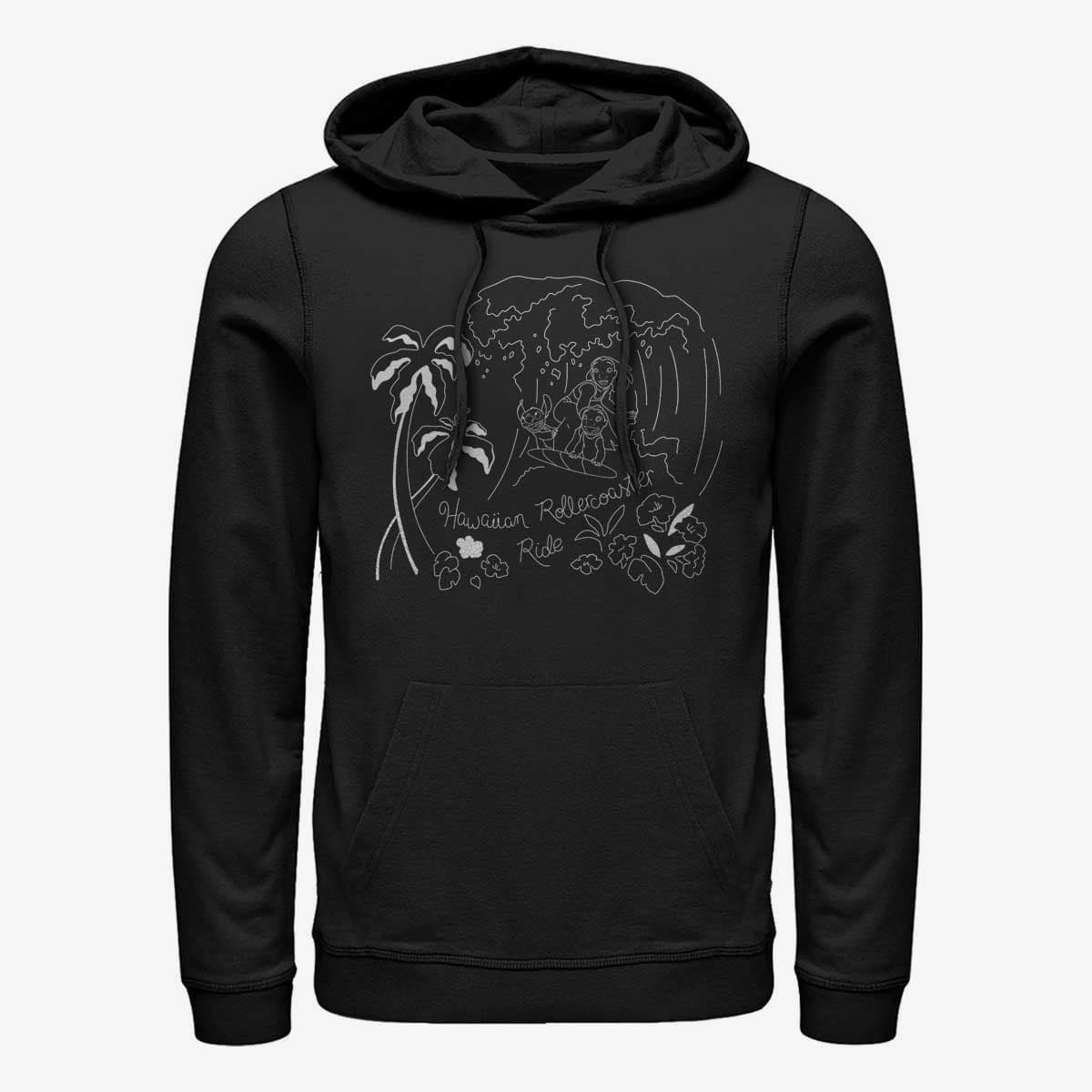 Kapuutsikud ja kampsunid Merch Disney Lilo & Stitch - Stitch Surf Line Art Unisex Hoodie Black
