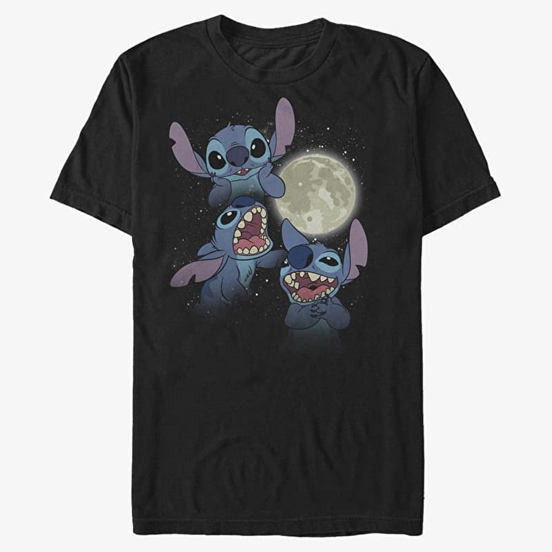 T-paita Merch Disney Lilo & Stitch - Three Stitch Moon Unisex T-Shirt Black