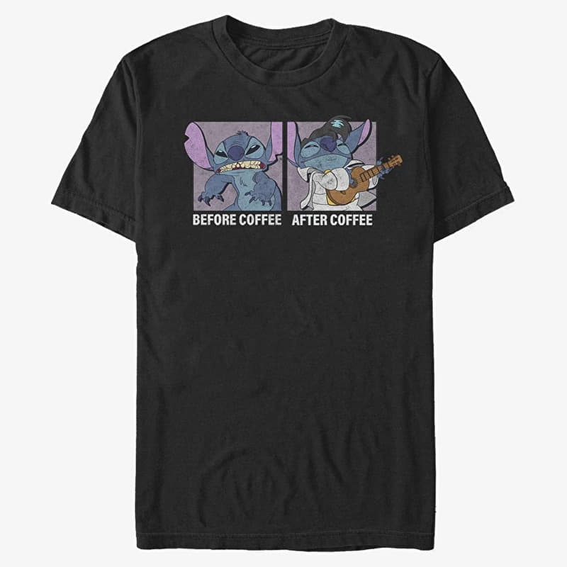 T-paita Merch Disney Lilo & Stitch - Stitch Coffee Unisex T-Shirt Black