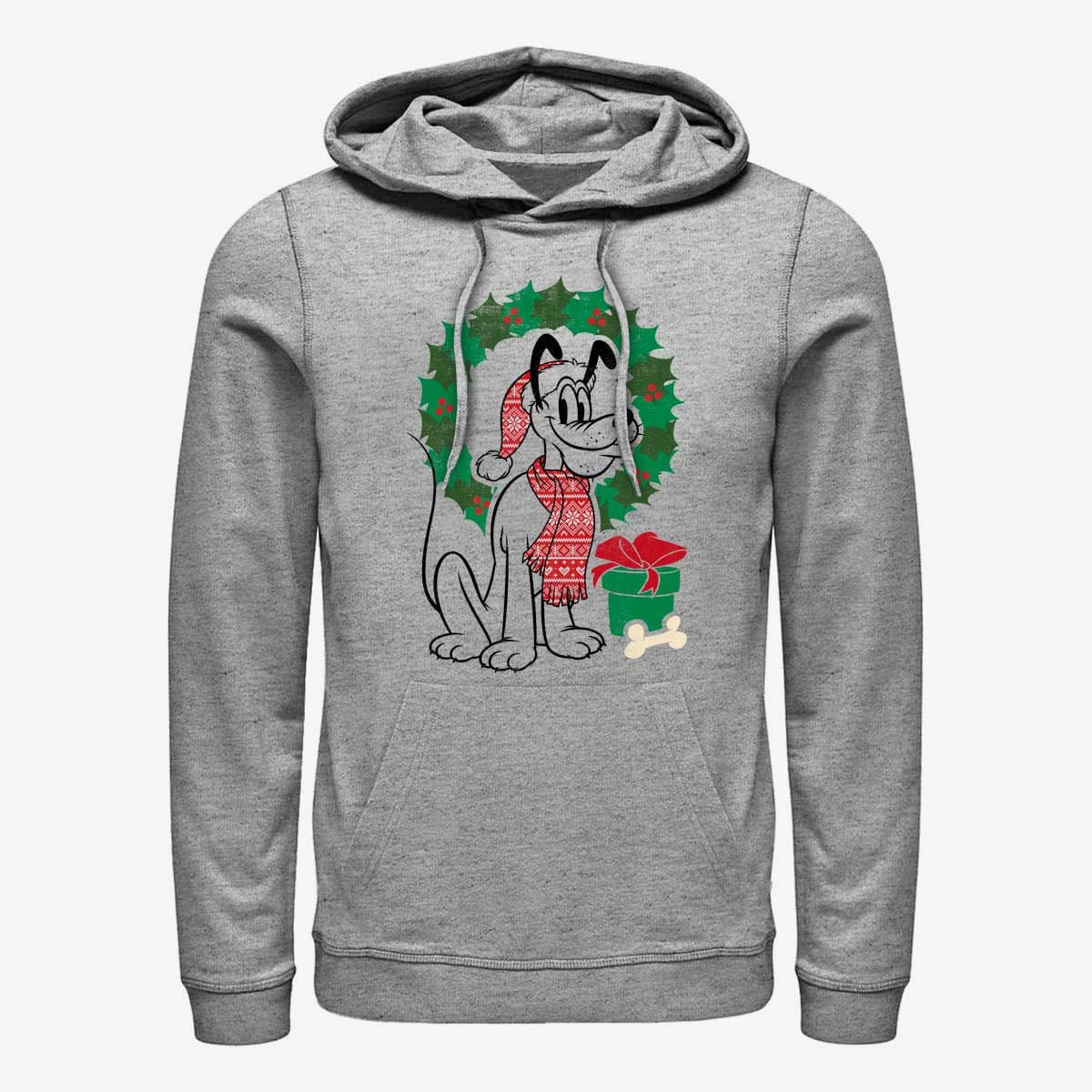 Mikiny Merch Disney Mickey Classic - Christmas Fairisle Pluto Unisex Hoodie Heather Grey