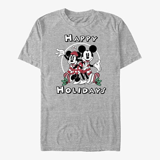 T-shirt Merch Disney Mickey Classic - Mickey & Minnie Holiday Unisex T-Shirt Heather Grey