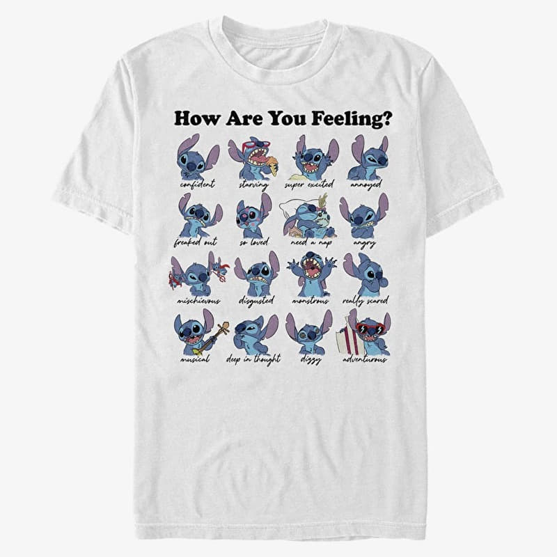 T-paita Merch Disney Lilo & Stitch - STITCH MOODS Unisex T-Shirt White