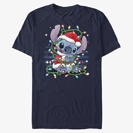 T-shirt Merch Disney Lilo & Stitch - Stitch Xmas Lights Unisex T-Shirt Navy Blue