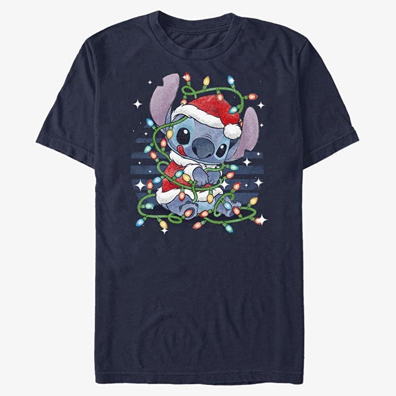 T-särk Merch Disney Lilo & Stitch - Stitch Xmas Lights Unisex T-Shirt Navy Blue