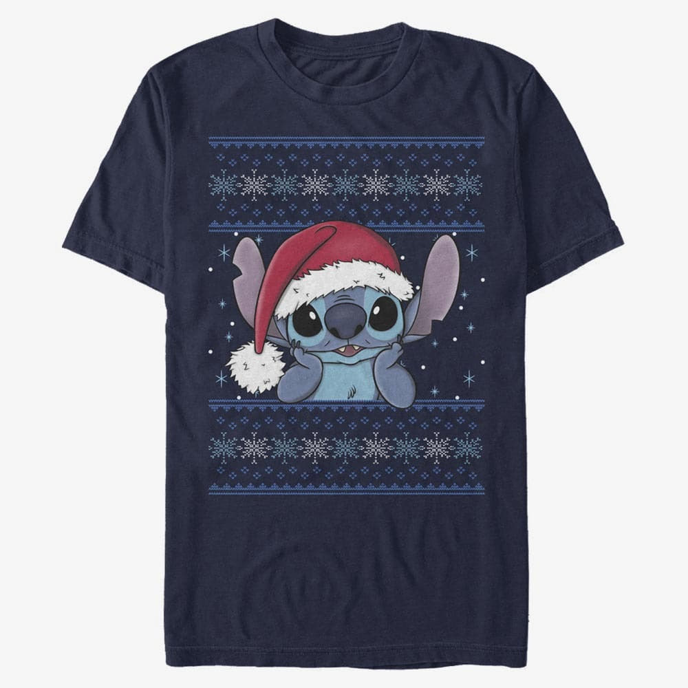 T-särgid Merch Disney Lilo & Stitch - Holiday Stitch Wearing Santa Hat Unisex T-Shirt Navy Blue