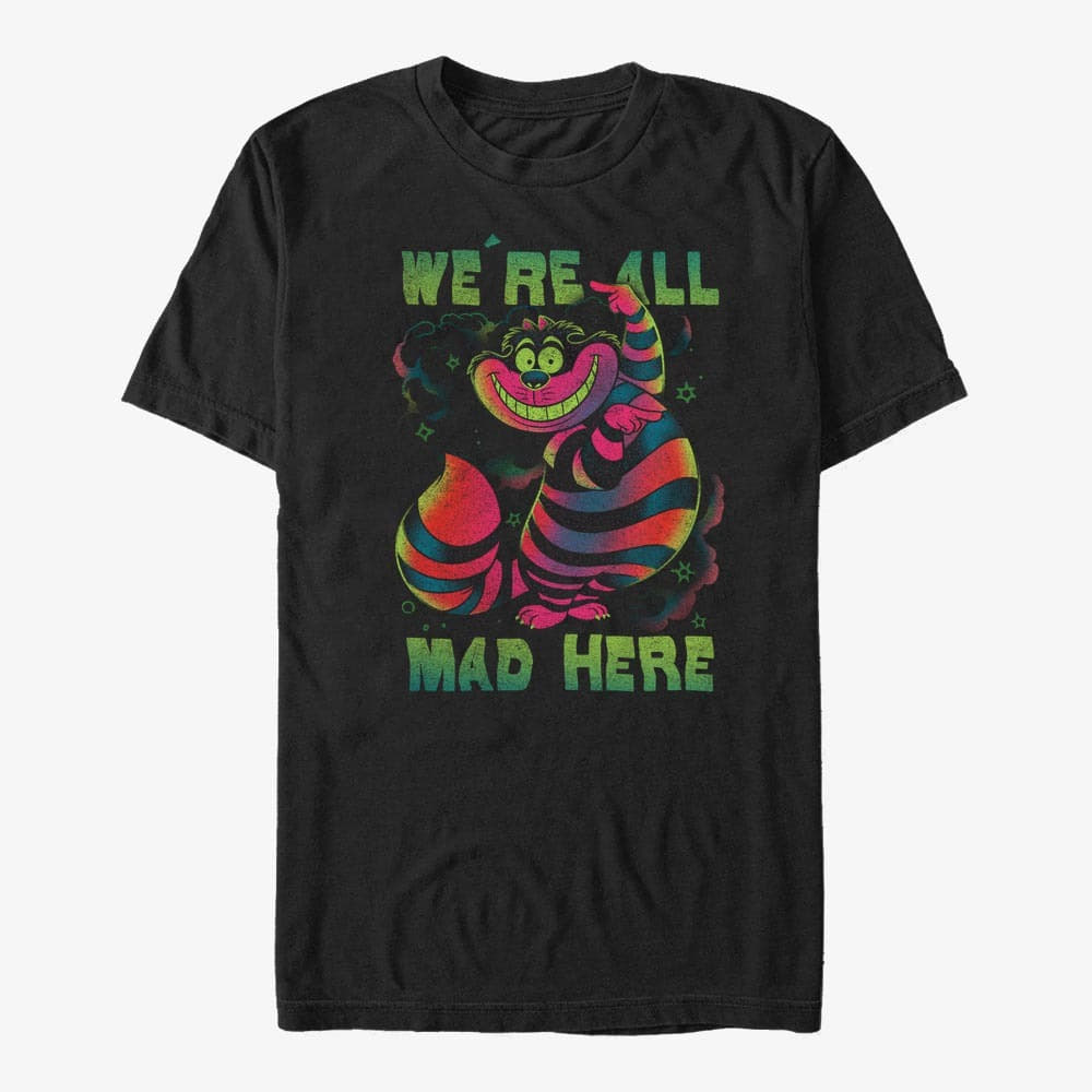 Trička Merch Disney Alice In Wonderland - Chesire Rainbow Unisex T-Shirt Black