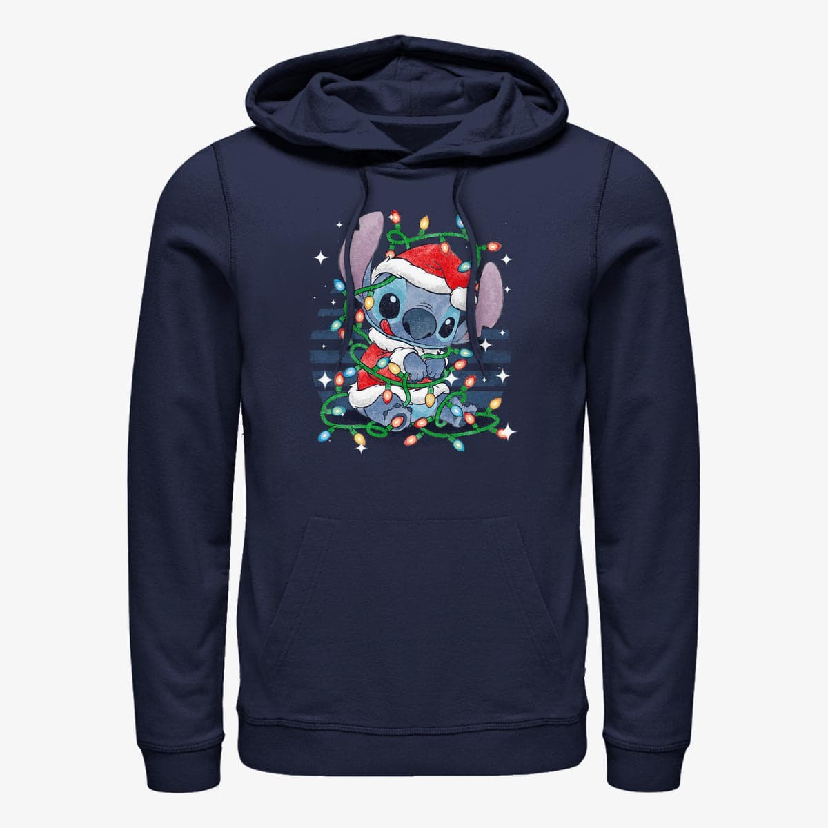 Kapuutsikud ja kampsunid Merch Disney Lilo & Stitch - Stitch Xmas Lights Unisex Hoodie Navy Blue
