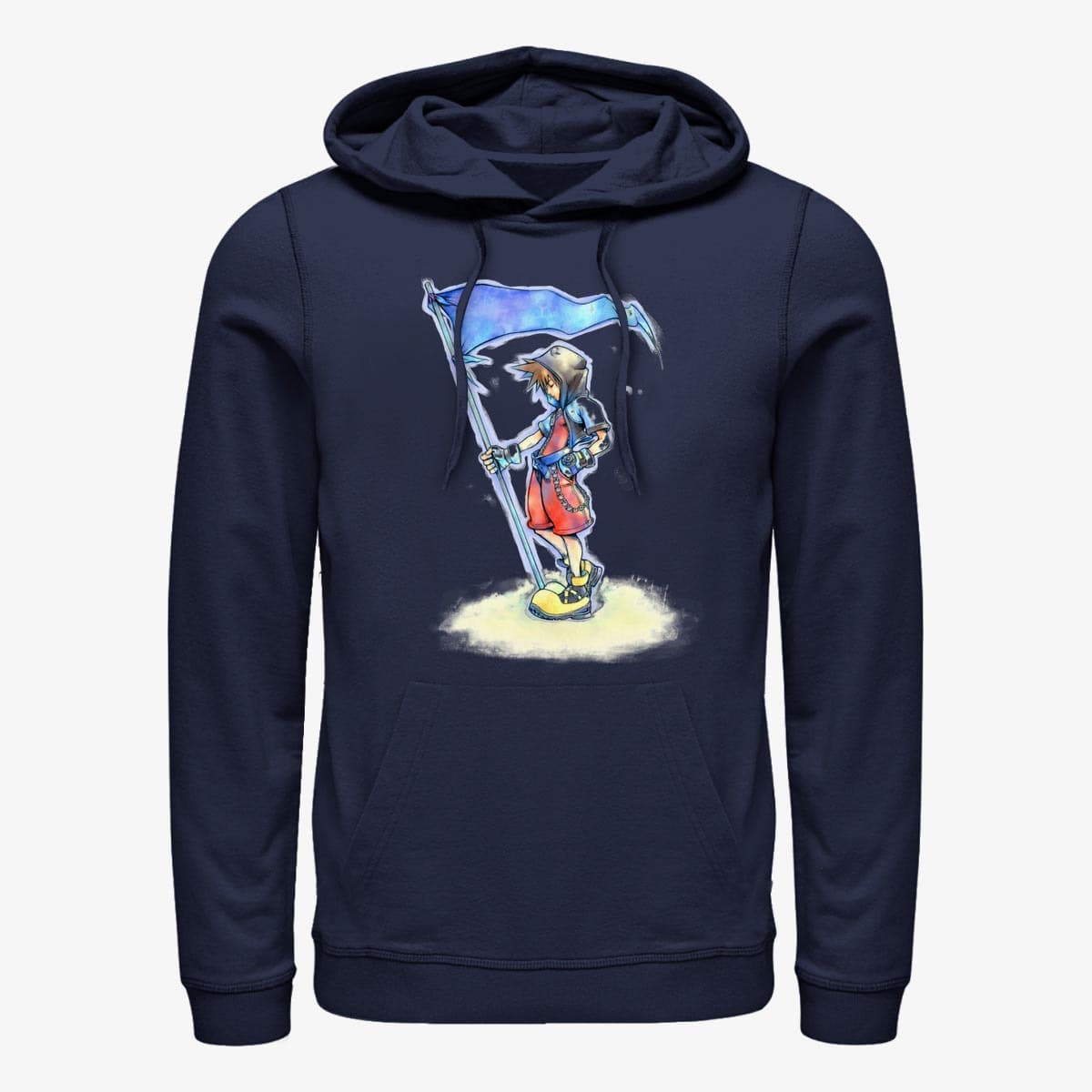 Dukserice Merch Disney Kingdom Hearts - Sora With Flag Unisex Hoodie Navy Blue