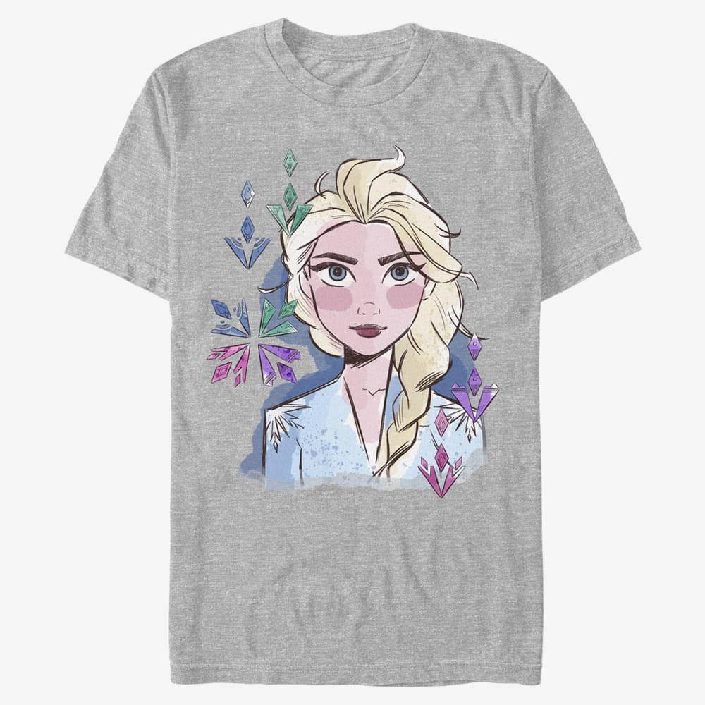 Koszulki Merch Disney Frozen 2 - Elsa Face Unisex T-Shirt Heather Grey