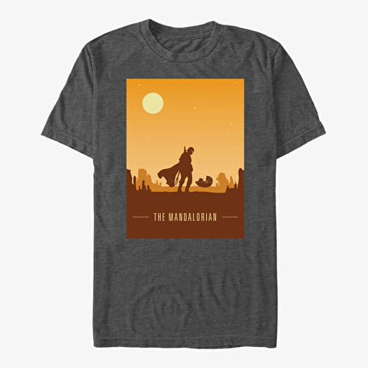 Tričko Merch Star Wars: The Mandalorian - Mando and Child Poster Unisex T-Shirt Dark Heather Grey