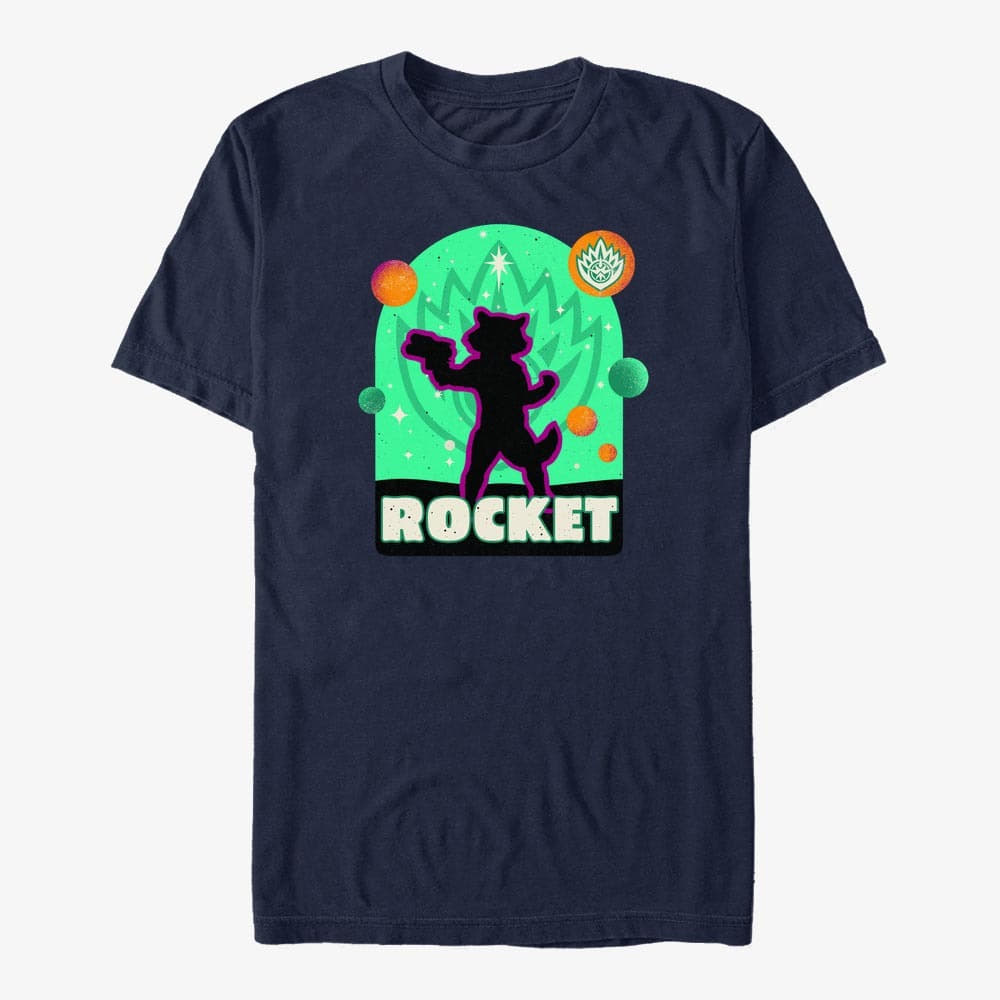 T-Shirts Merch Marvel Guardians of the Galaxy Vol. 3 - ROCKET POSE PLANETS Unisex T-Shirt Navy Blue