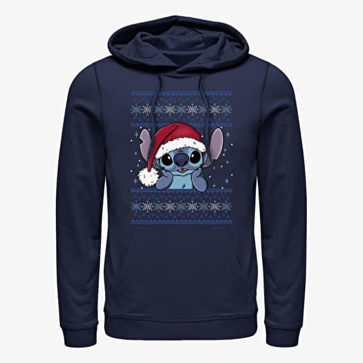 Sweatshirt Merch Disney Lilo & Stitch - Holiday Stitch Wearing Santa Hat Unisex Hoodie Navy Blue