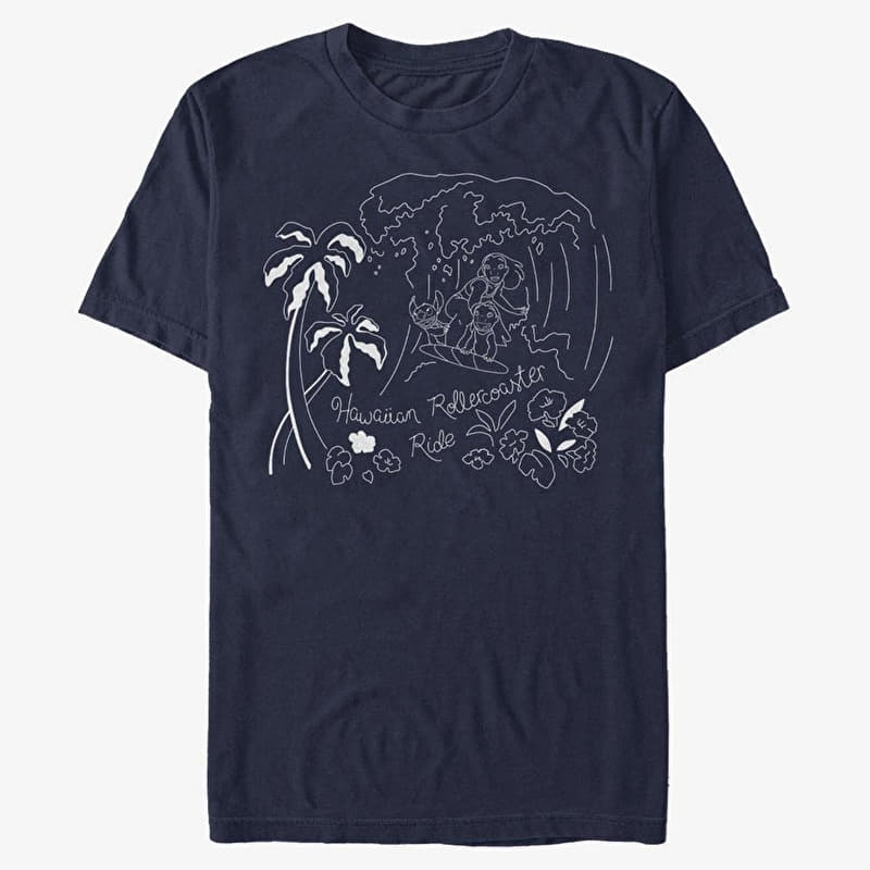 Maglietta Merch Disney Lilo & Stitch - Stitch Surf Line Art Unisex T-Shirt Navy Blue