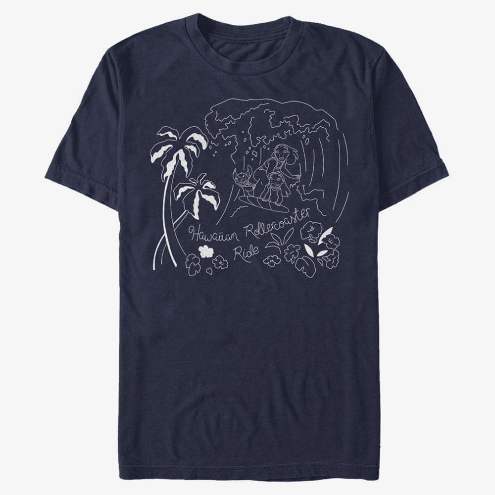 Camisetas Merch Disney Lilo & Stitch - Stitch Surf Line Art Unisex T-Shirt Navy Blue