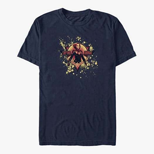 Tričko Merch Captain Marvel: Movie - Splatter Grunge Marvel Logo Unisex T-Shirt Navy Blue