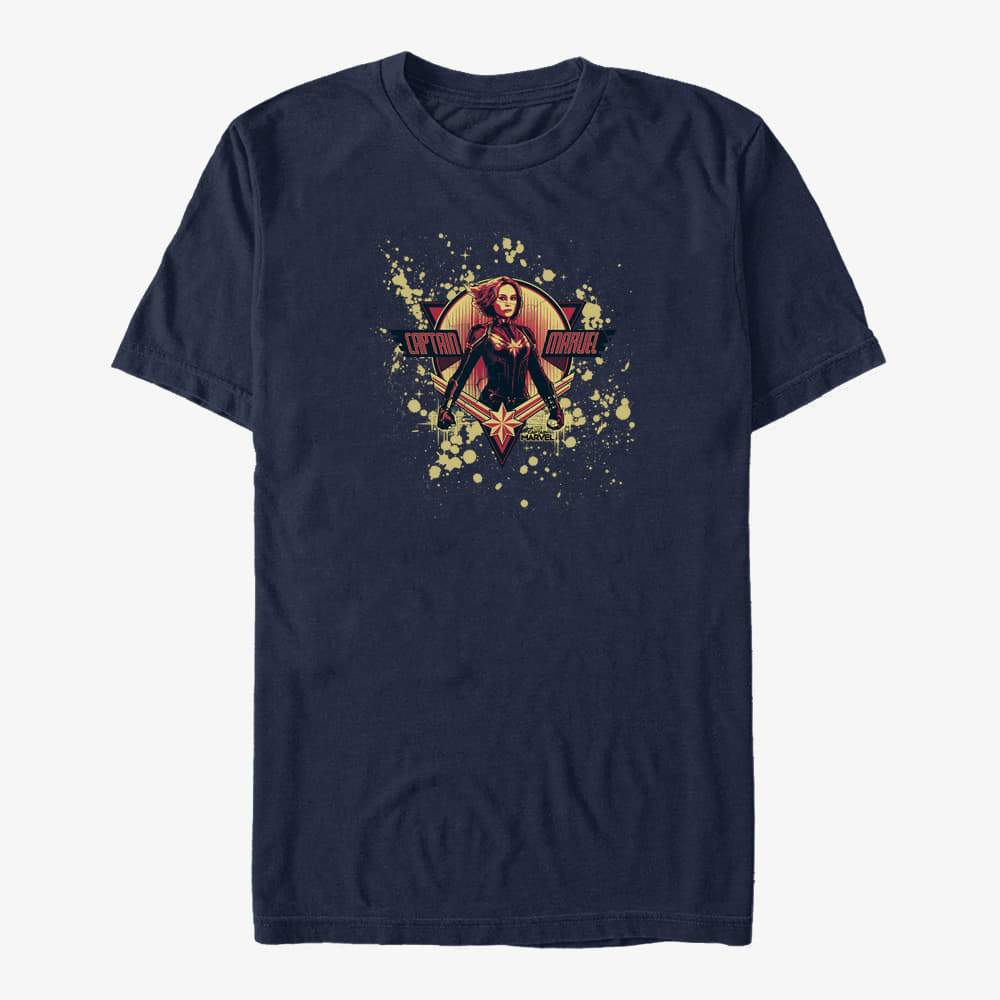 T-Shirts Merch Captain Marvel: Movie - Splatter Grunge Marvel Logo Unisex T-Shirt Navy Blue
