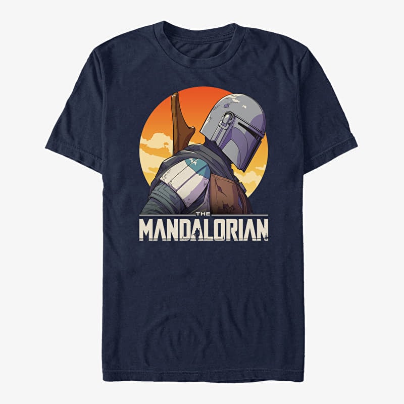 T-Shirt Merch Star Wars: The Mandalorian - Mando Sunset Sil Unisex T-Shirt Navy Blue