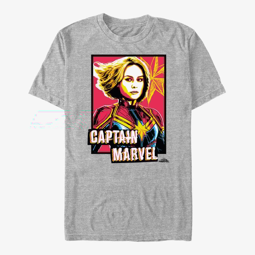 T-Shirts Merch Captain Marvel: Movie - Marvel Profile Unisex T-Shirt Heather Grey