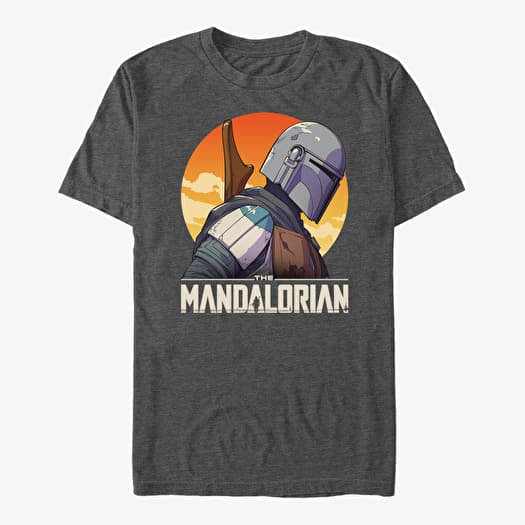 T-shirt Merch Star Wars: The Mandalorian - Mando Sunset Sil Unisex T-Shirt Dark Heather Grey
