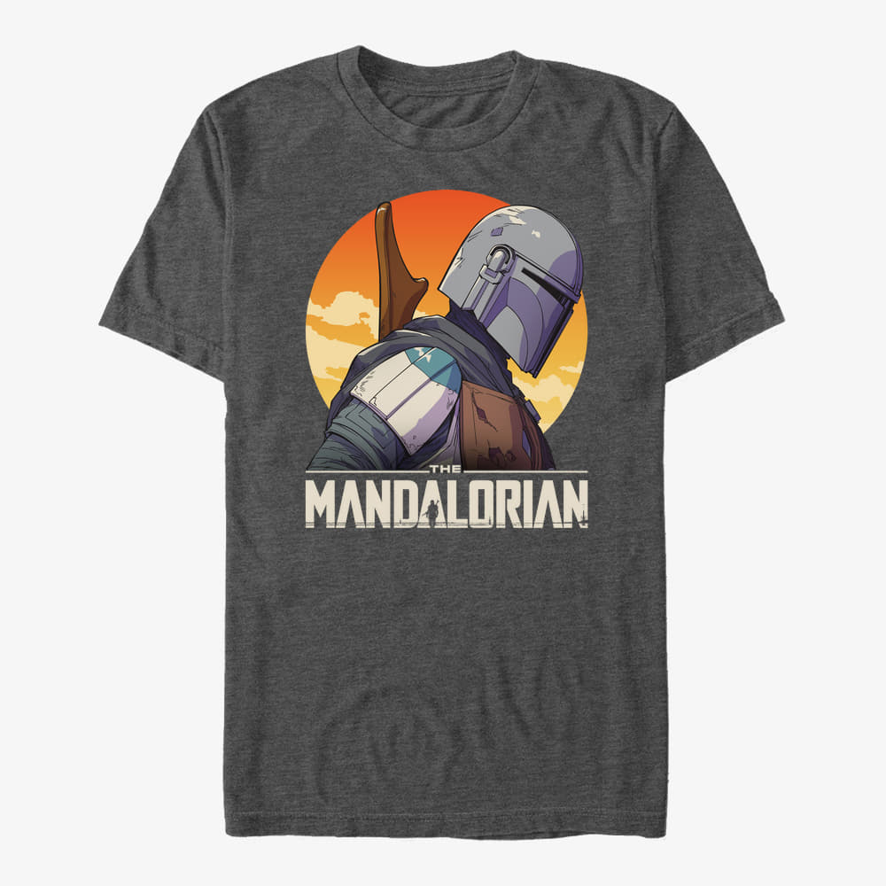 T-shirts Merch Star Wars: The Mandalorian - Mando Sunset Sil Unisex T-Shirt Dark Heather Grey
