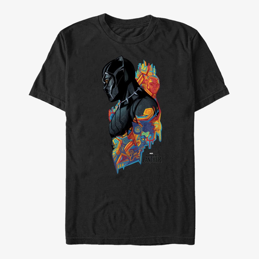 Trička Merch Marvel Black Panther: Movie - Colorful Panther Unisex T-Shirt Black